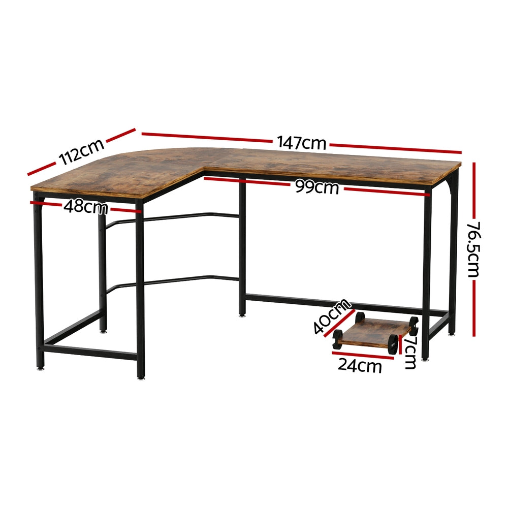 Artiss Computer Desk L-Shape CPU Stand Brown 147CM - 0