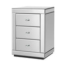 Artiss Bedside Table 3 Drawers Mirrored - PRESIA Silver-1