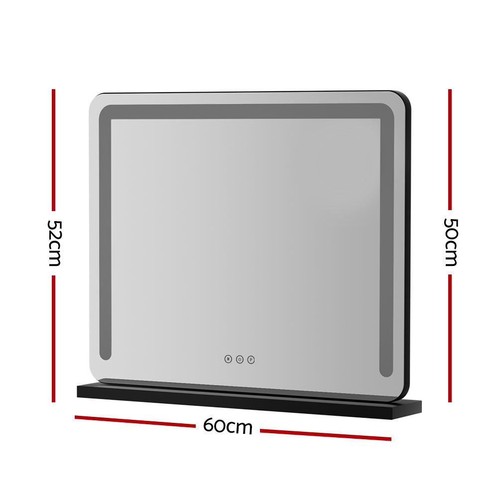 Embellir Makeup Mirror 60x50cm Hollywood Vanity with LED Light Tabletop Black - 0
