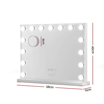 Embellir Makeup Mirror 58x45cm Hollywood Vanity with LED Light Tabletop White - 0