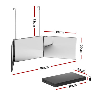 Embellir Trifold Mirror Makeup Portable with Height Adjustable 3 Way Telescoping Hook Hair Cutting Styling - 0