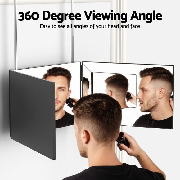 Embellir Trifold Mirror Makeup Portable with Height Adjustable 3 Way Telescoping Hook Hair Cutting Styling