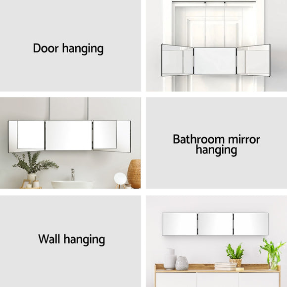 Embellir Trifold Mirror Makeup Portable with Height Adjustable 3 Way Telescoping Hook Hair Cutting Styling