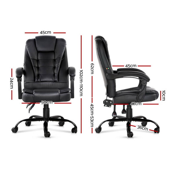 Artiss Massage Office Chair Executive Computer Gaming Chairs Black PU Leather