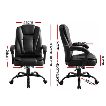 Artiss Massage Office Chair Executive Computer Gaming Chairs Black PU Leather - 0