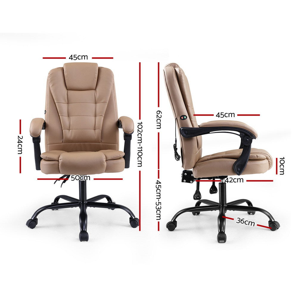 Artiss Massage Office Chair Executive Computer Gaming Chairs Brown PU Leather Espresso - 0