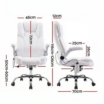 Artiss 8 Point Massage Office Chair PU Leather White - 0