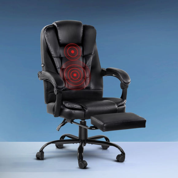 Artiss 2 Point Massage Office Chair PU Leather Footrest Black