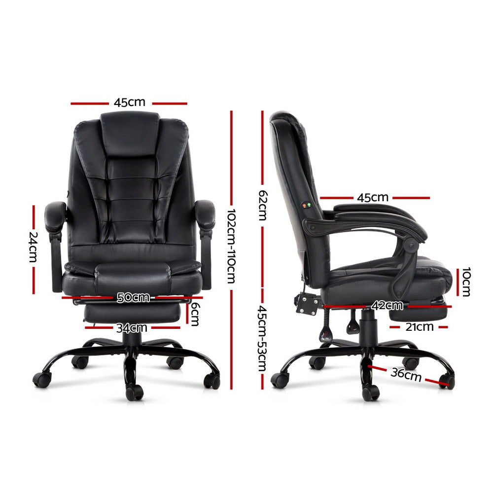 Artiss 2 Point Massage Office Chair PU Leather Footrest Black - 0