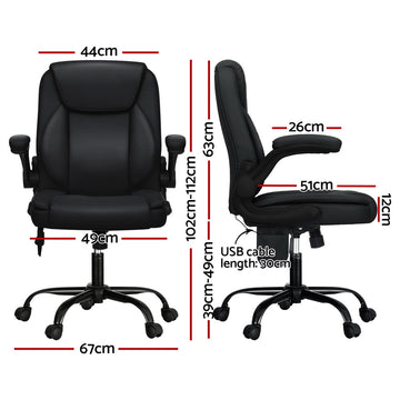 Artiss 2 Point Massage Office Chair Leather Mid Back Black - 0