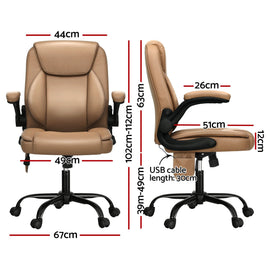 Artiss 2 Point Massage Office Chair Leather Mid Back Espresso - 0