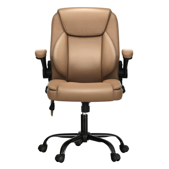Artiss 2 Point Massage Office Chair Leather Mid Back Espresso