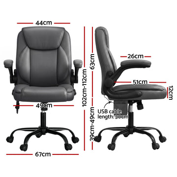 Artiss 2 Point Massage Office Chair Leather Mid Back Grey - 0