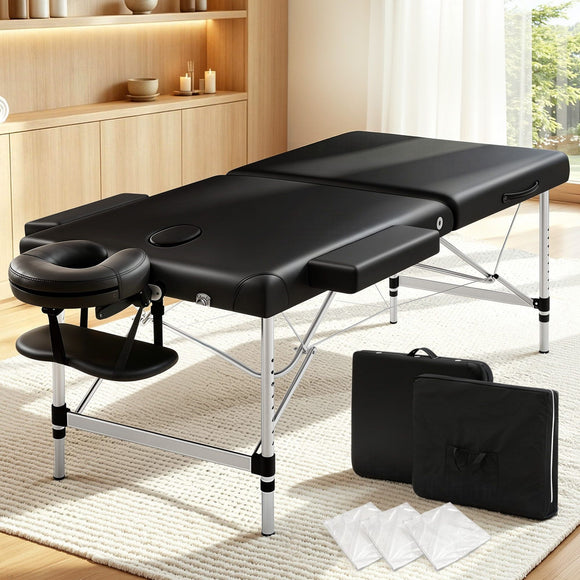 Zenses Massage Table 75cm 2 Fold Aluminium Massage Bed Portable Beauty Therapy Black