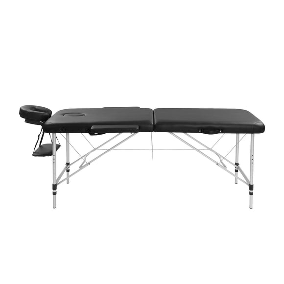 Zenses Massage Table 75cm 2 Fold Aluminium Massage Bed Portable Beauty Therapy Black