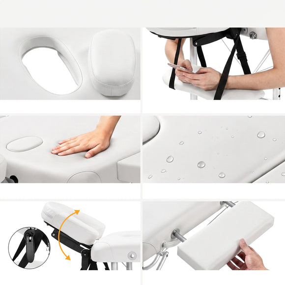 Zenses Massage Table 75cm 2 Fold Aluminium Massage Bed Portable Beauty Therapy White