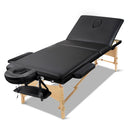 Zenses Massage Table 75cm 3 Fold Wooden Portable Beauty Therapy Bed Waxing Black-6