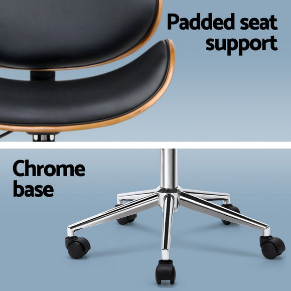 Artiss Wooden Office Chair Leather Seat Black