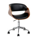 Artiss Wooden Office Chair Leather Seat Black-1