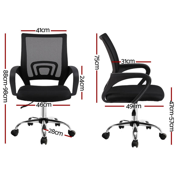 Artiss 2x Mesh Office Chair Mid Back Black