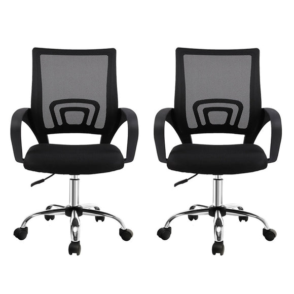 Artiss 2x Mesh Office Chair Mid Back Black