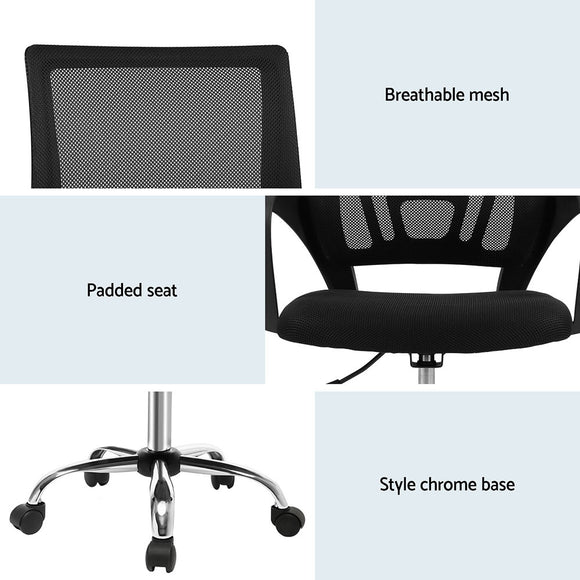 Artiss 2x Mesh Office Chair Mid Back Black