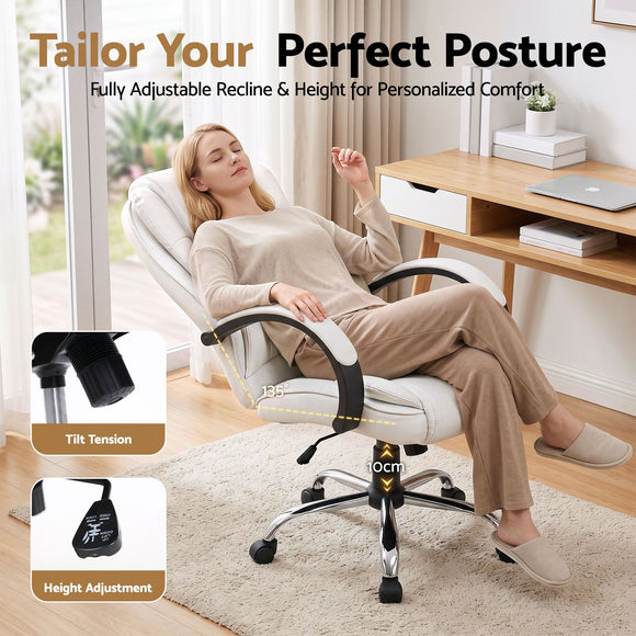 Artiss Executive Office Chair Leather Tilt White