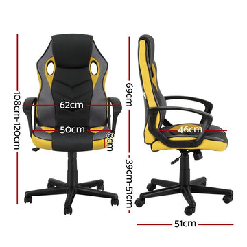 Artiss Gaming Office Chair Computer Executive Racing Chairs High Back Yellow - 0