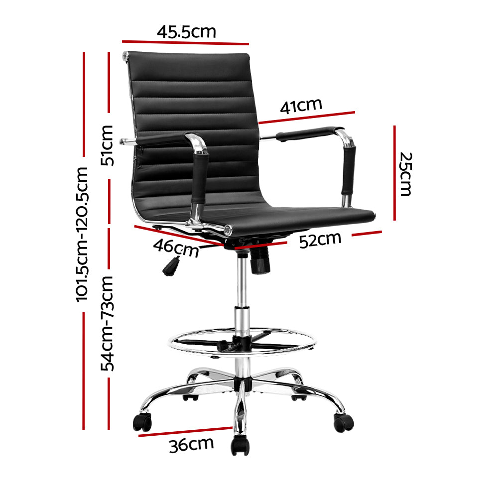 Artiss Office Chair Drafting Stool Leather Chairs Black - 0