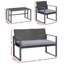 Gardeon 4 PCS Outdoor Sofa Set Rattan Furniture Glass Top Table Chairs Black-2