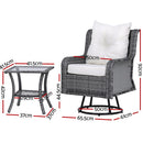 Gardeon 3PC Outdoor Furniture Bistro Set Lounge Wicker Swivel Chairs Table Cushion Grey-3