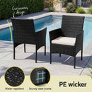 Gardeon 3PC Outdoor Bistro Set Patio Furniture Wicker Setting Chairs Table Cushion Black-5