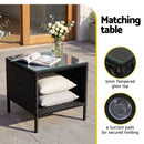 Gardeon 3PC Outdoor Bistro Set Patio Furniture Wicker Setting Chairs Table Cushion Black-7