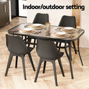 Gardeon 140CM Outdoor Dining Table Steel Frame Tempered Glass Parasol Hole Black-6