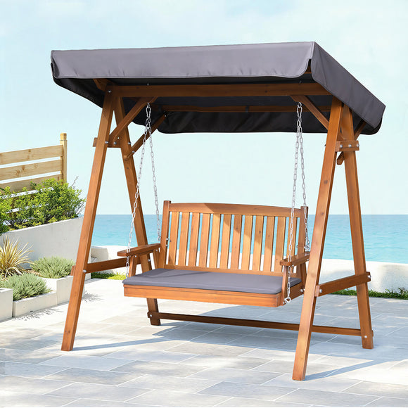 Gardeon Swing Chair Wooden Garden Bench Canopy 2 Seater Outdoor Furniture