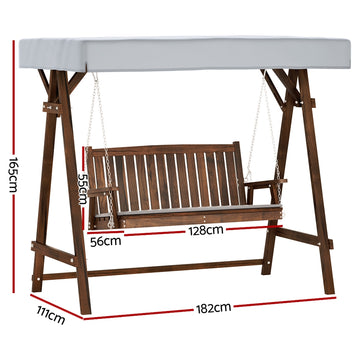 Gardeon Wooden Swing Chair Garden Bench Canopy 3 Seater Outdoor Furniture - 0