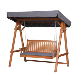 Gardeon Outdoor Wooden Swing Chair Garden Bench Canopy Cushion 3 Seater Teak - 0