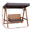 Gardeon Outdoor Wooden Swing Chair Garden Bench Canopy Cushion 3 Seater Teak-3