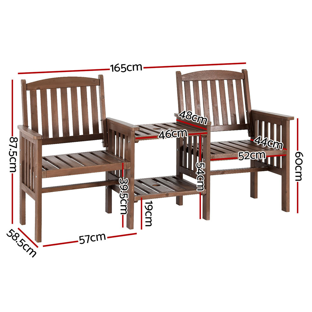Gardeon Outdoor Garden Bench Loveseat Wooden Table Chairs Patio Furniture Brown - 0