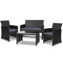 Gardeon 4 PCS Outdoor Sofa Set Rattan Chair Table Setting Garden Furniture Black-1