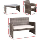 Gardeon 4 PCS Outdoor Sofa Set Rattan Chair Table Setting Garden Furniture Grey-2