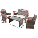 Gardeon 4 PCS Outdoor Sofa Set with Storage Cover Rattan Chair Furniture Grey-2