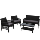Gardeon 4PCS Outdoor Sofa Set Wicker Harp Chair Table Garden Furniture Black-1