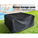Gardeon 4PCS OutdoorSofa Set with Storage Cover Wicker Harp Chair Table Black-6