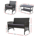 Gardeon 4PCS Outdoor Sofa Set Wicker Harp Chair Table Garden Furniture Grey-2