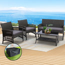 Gardeon 4PCS Outdoor Sofa Set with Storage Cover Wicker Harp Chair Table Grey-1