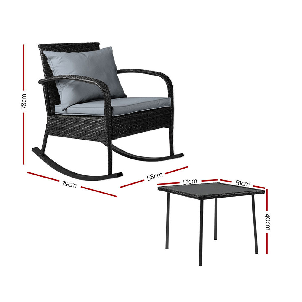 Gardeon 2PC Rocking Chair Table Wicker Outdoor Furniture Patio Lounge Setting - 0