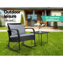 Gardeon 2PC Rocking Chair Table Wicker Outdoor Furniture Patio Lounge Setting-4