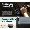 Gardeon 3PC Rocking Chair Table Wicker Outdoor Furniture Patio Bistro Set Black-5