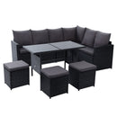 Gardeon Outdoor Dining Set Sofa Lounge Setting Chairs Table Ottoman Black Cover-1